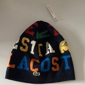 Lacoste Designer Vintage Kids' Multicolor Lettered Beanie, NWT